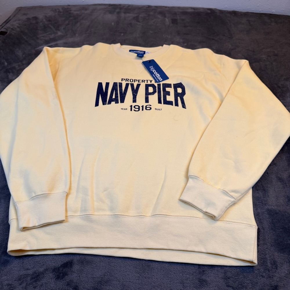 Big Cotton Gear Navy Pier 1916 Graphic Crewneck Sweatshirt Mens Large Yellow